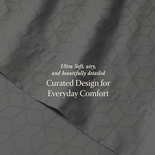 Threadmill Egyptian Cotton Twin XL Sheet Set | 100% Certified Egyptian Cotton Sheets for Twin XL Size Bed | Damask Jacquard Twin XL Bed Sheets Deep Pocket | Soft 3 Pc Cooling Sheet Set | Dark Grey - color: Dark Grey Cadence, size: Twin XL