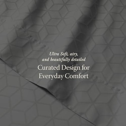 Threadmill Egyptian Cotton Twin XL Sheet Set | 100% Certified Egyptian Cotton Sheets for Twin XL Size Bed | Damask Jacquard Twin XL Bed Sheets Deep Pocket | Soft 3 Pc Cooling Sheet Set | Dark Grey - color: Dark Grey Cadence, size: Twin XL