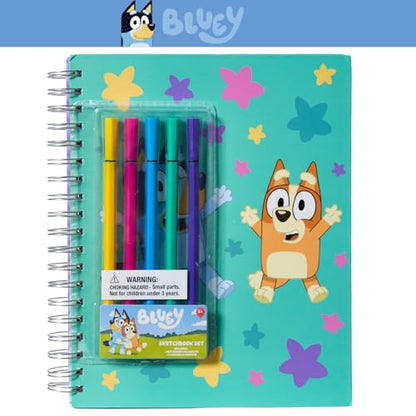 Bluey Sketchbook for Kids with Washable Markers, 86 Blank Pages Spiral Bound, Turquoise - color: Blueey