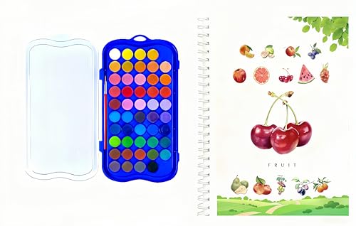 Watercolor Workbook, Water Paint Adult Set, Easy Coloring Book for Adults, Beautiful Paintings for Beginners (Fruit - Album) (Fruit - 48 Colors) - color: Fruit -48 colors