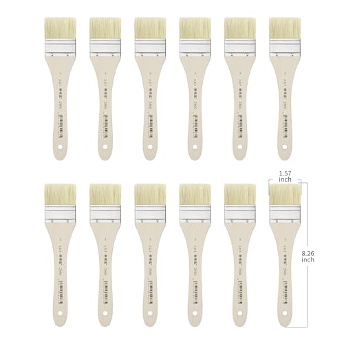 XDT#2806 Hake Artist Paint Brush 12 Piece Set #1.57in, Hog Bristle Flat Brushes for Painting, Acrylic Oil Watercolor - size: #3 12Pc Set