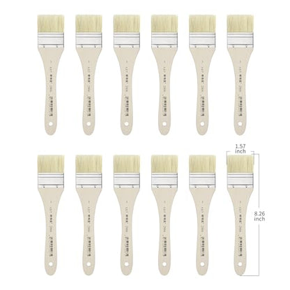 XDT#2806 Hake Artist Paint Brush 12 Piece Set #1.57in, Hog Bristle Flat Brushes for Painting, Acrylic Oil Watercolor - size: #3 12Pc Set