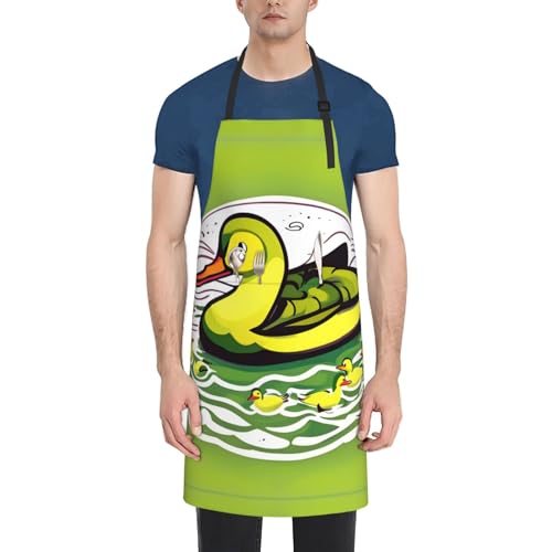 Round watercolor painting Heavy Duty Waterproof Apron with Pockets for AdultsResistant Grilling, Gardening, Painting - color: Duck Flock Game