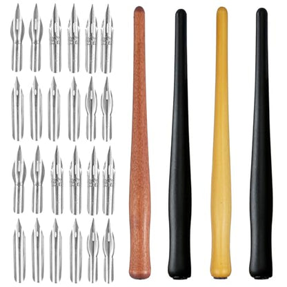 28 Pcs Dip Pen Set Comic Pen Nibs Set Nibs Holders with Comic Calligraphy Wooden Drawing Pen Holder with Stainless Steel Nib for Writing Painting Signing Present