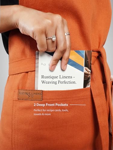 100% Cotton Kitchen Apron with 2 Pockets – Adjustable Chef Apron for Cooking Baking BBQ – Unisex Apron - color: Ochre, size: Standard