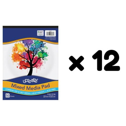 UCreate Mixed Media Pad, White, 9" x 12", 50 Sheets