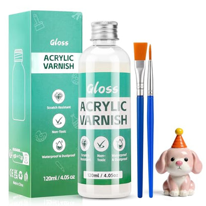 Air Dry Clay Glaze, Clay Varnish for Air Drying Clay, Clear Acrylic Varnish for Craft Pottery Waterproof Gloss Finish，Prevent Clay Cracking, Scratches(120ml)