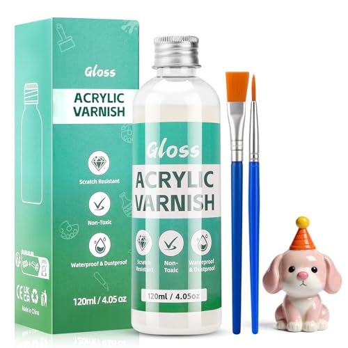 Air Dry Clay Glaze, Clay Varnish for Air Drying Clay, Clear Acrylic Varnish for Craft Pottery Waterproof Gloss Finish，Prevent Clay Cracking, Scratches(120ml)