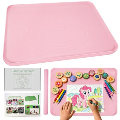 Large Silicone Mat for Crafts, 24"X19.7" Art Mat with Raised Edges for Clay, Resin, Slime, Jewelry-Making Table Protection Heat-Resistant Paint Mats, pink - color: Pink