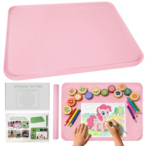 Large Silicone Mat for Crafts, 24"X19.7" Art Mat with Raised Edges for Clay, Resin, Slime, Jewelry-Making Table Protection Heat-Resistant Paint Mats, pink - color: Pink