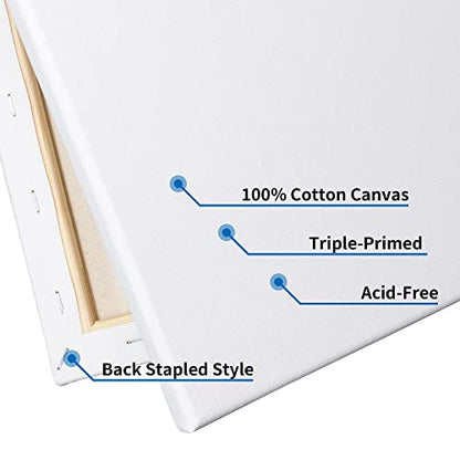 NEXCOVER Stretched Canvas - 12 Pack 8x8 Inch, 5/8" Profile Thick Pinewood Frame, Blank White Painting Canvas for Acrylic Oil Tempera Gouache Paint, for Beginners Kids Students Artists DIY Craft/Decor - size: 8"x8"-12Pack