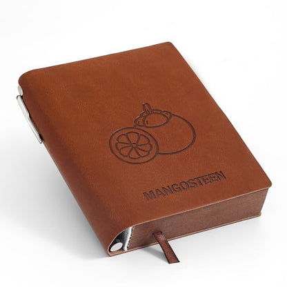 Thick Blank Journal Notebook 400 Pages With Pen Holder ，100gsm Thick Color Paper Fruit A6 Unlined Plain Sketchbook ，No Lines Notebook Soft Leather Unlined Pocket Blank Notebook For Women Drawing Book Memo Writing Sketch Diary 3.9 × 5.5(Mangosteen-Brown) -
