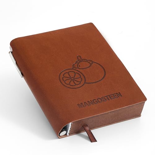 Thick Blank Journal Notebook 400 Pages With Pen Holder ，100gsm Thick Color Paper Fruit A6 Unlined Plain Sketchbook ，No Lines Notebook Soft Leather Unlined Pocket Blank Notebook For Women Drawing Book Memo Writing Sketch Diary 3.9 × 5.5(Mangosteen-Brown) -