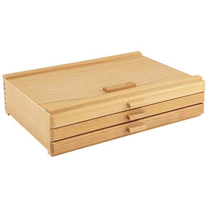 Creative Mark Pastel Storage Box, 3 Drawer Wood Box with Foam Lining, Sturdy and Stackable Art and Craft Supplies Storage Box for Artist Tools, Pens, Pencils and More, Natural Finish - size: 3 Drawer