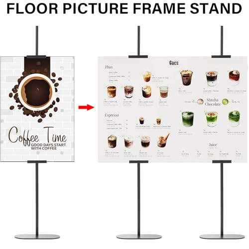 Easel Stand for Sign, Adjustable Display Stands for Frames up to 64", Black Metal Floor Easels for Painting, Picture Frame Holder Easel for Art Signs Photos, Iron Easel with Base for Home Events