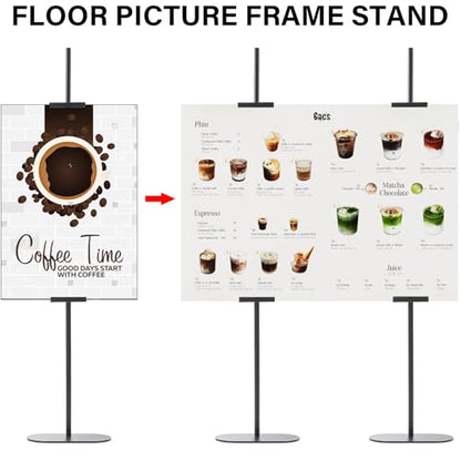 Easel Stand for Sign, Adjustable Display Stands for Frames up to 64", Black Metal Floor Easels for Painting, Picture Frame Holder Easel for Art Signs Photos, Iron Easel with Base for Home Events