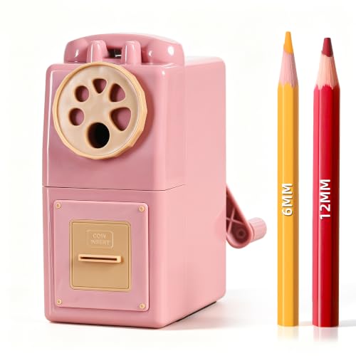 ZMOL Manual Hand Crank Pencil Sharpener - Heavy Duty Desktop Pencil Sharpener for Colored Pencils, Office Home Art Studio Classroom Pink - color: Pink