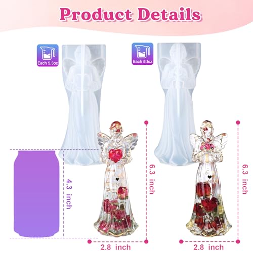 LET'S RESIN 2pcs Angel Figurines Resin Molds, Angel Silicone Molds for Preserved Flowers, DIY Resin Art, Gift for Woman-Retirement/Mother's Day - size: Middle