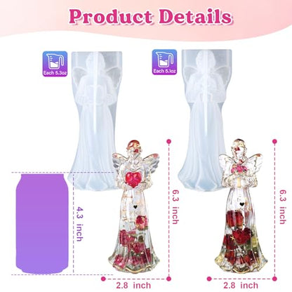 LET'S RESIN 2pcs Angel Figurines Resin Molds, Angel Silicone Molds for Preserved Flowers, DIY Resin Art, Gift for Woman-Retirement/Mother's Day - size: Middle