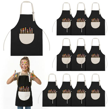 VZZNN 12 Pack Kids Art Smock,Waterproof Kids Painting Apron with Pocket for Art Crafts Painting Cooking Activities - color: Black