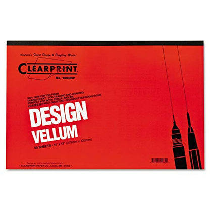 Clearprint Design Vellum Paper, 16 lb Bristol Weight, 11 x 17, Translucent White, 50/Pad