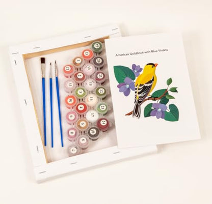 CraftLab Wild Birds Paint by Numbers Kit for Adults Teens Beginners, DIY Painting Accessories, Brushes Acrylic Paints, Stretched Canvas 10 x 12 inch Gift (Goldfinch & Violets) - color: Goldfinch & Violets