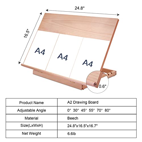 Miratuso Large Drawing & Sketching Board, Art Tabletop Easel Painting Easel | 24.8" L x 16.5" W (A2), 6 Adjustable Angles, Foldable, Portable Multiple Use, Gift for Artists, Children, Beginners & Student - style: A2