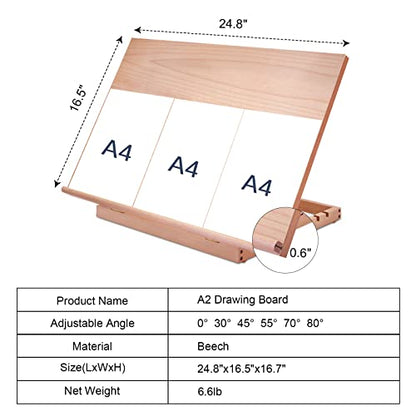 Miratuso Large Drawing & Sketching Board, Art Tabletop Easel Painting Easel | 24.8" L x 16.5" W (A2), 6 Adjustable Angles, Foldable, Portable Multiple Use, Gift for Artists, Children, Beginners & Student - style: A2