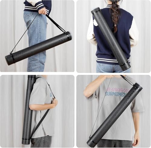DEWEL Document Tube,Plastic Expanding Poster/Art/Document Storage Tube 24.5 to 40 inches Adjustable with Carrying Strap Waterproof and Light-Resistance Telescoping Carrying Case (Black-Large Size) - color: Black (Round), size: Large