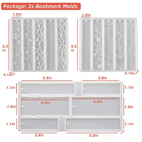 3 Set of Bookmark Resin Molds Silicone Resin Mold Kit Rectangle Irregular Shaped Bookmark Mould Leaves Geometric Texture Epoxy Resin Casting Mold Unique Keychain Pendant Mold DIY Decor Crafts - color: 3x Bookmark