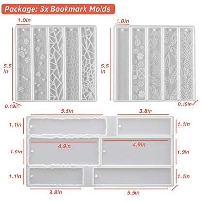 3 Set of Bookmark Resin Molds Silicone Resin Mold Kit Rectangle Irregular Shaped Bookmark Mould Leaves Geometric Texture Epoxy Resin Casting Mold Unique Keychain Pendant Mold DIY Decor Crafts - color: 3x Bookmark