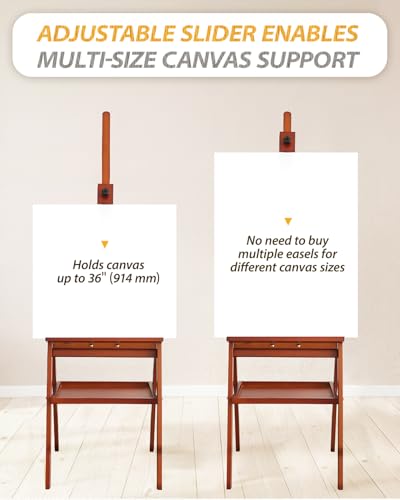 Adjustable Wooden Art Easel Stand for Painting, Solid Beech Wood Easel Stand with Storage Tray,Floor Standing Paint Art Easel for Adults,Large Easel Painting for Adults Artist Students Studio - style: Easel – Walnut Finish