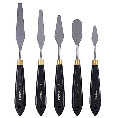 conda Palette Knife Painting Stainless Steel Spatula Palette Knife Oil Paint Metal Knives Wood Handle (Black 5 Piece)