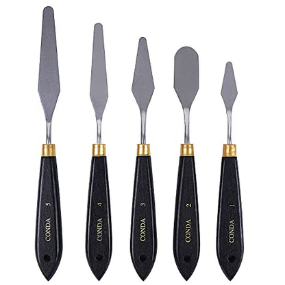conda Palette Knife Painting Stainless Steel Spatula Palette Knife Oil Paint Metal Knives Wood Handle (Black 5 Piece)