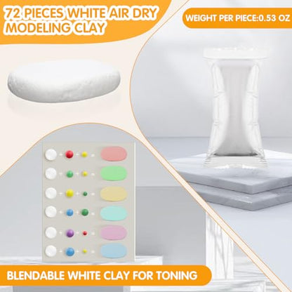 WinnerWhy 72 Pcs 38oz Air Dry Clay Modeling Magic Ultra Light Modeling Clay for Kids DIY for Sculpting Air Dry School Gift(White) - color: white