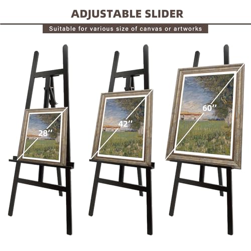 Large A-Frame Wooden Painting Display Black Easel, Large Adjustable Pine Wood Standing Easel Holding Canvas Up to 60'', Solid Wood for Display, Wedding Sign or Painting-Black - style: Black