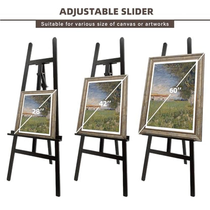 Large A-Frame Wooden Painting Display Black Easel, Large Adjustable Pine Wood Standing Easel Holding Canvas Up to 60'', Solid Wood for Display, Wedding Sign or Painting-Black - style: Black