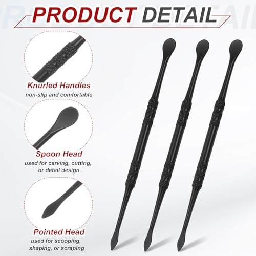 HARFINGTON 7pcs Wax Carving Tool 4.75" Double-Headed Stainless Steel Sculpture Tools Kit Modeling Engraving Sculpting Spoons for Clay Pottery Crafts Shaping, Black Plated - color: Black Plated