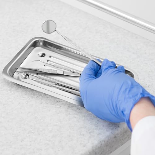 Adults Basic Economy Professional Dental Hygiene Kit With Tray Plaque Remover Set, Stainless Steel Tools, Tarter Scraper, Tooth Pick, Dental Scaler and Mouth Mirror Plier + Tray Instruments Home (15)