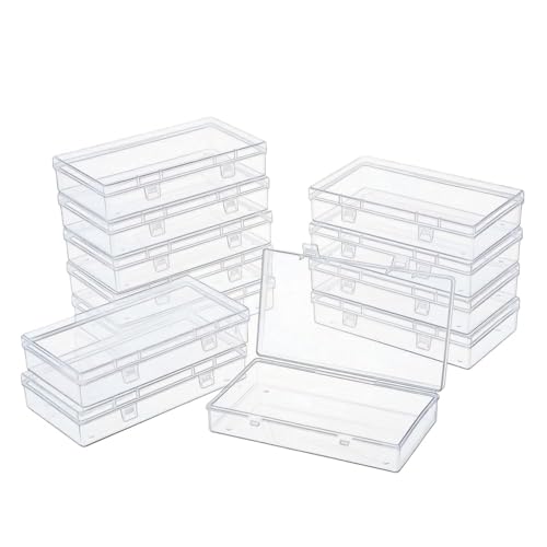 LJY 12 Pieces Rectangular Empty Mini Clear Plastic Organizer Storage Box Containers with Hinged Lids (6.1 x 3.3 x 1.2 inch, Transparent) - color: Transparent, size: 6.1 x 3.3 x 1.2 inch
