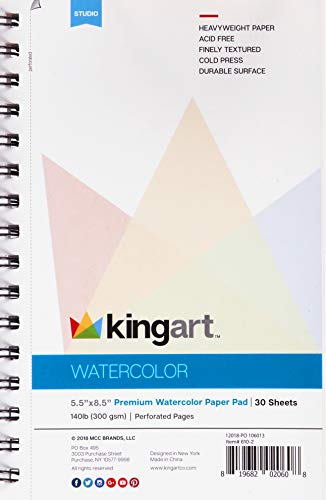 KINGART Cold-Pressed Watercolor Paper Pad Set – 5.5 x 8.5 Inch, 2-Pack – 30 Sheets Each (140 lb / 300 GSM), Side Spiral-Bound Art Pads for Painting