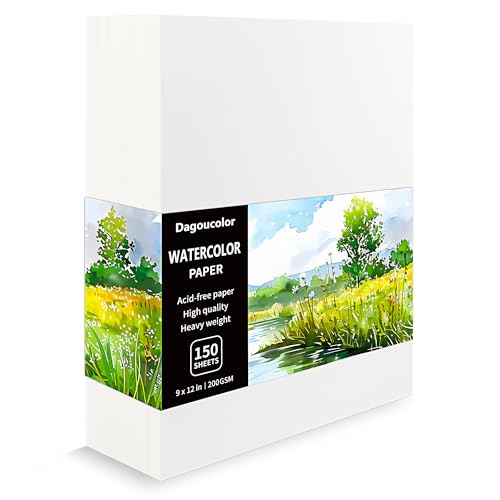 DagouColor Watercolor Paper, 9" x 12", 200GSM, 150 Pcs Bulk Water Color Paper, Art Supplies for Artists Adults Boys Girls Students, Painting, Drawing, Mixed Media - size: 9" x 12", 150 Sheet