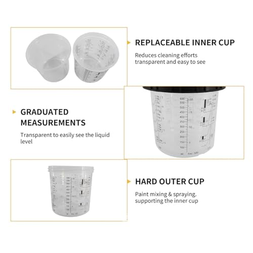 CHICIRIS Disposable Paint Cup Kit 600ml 20 Ounce, with 50 Inner Cups 50 Lid Covers 2 Outer Cups Seal Ring 20 Sealing Plugs 2 Spray Gun Adapters PTFE Tape Mixing Stick, for Automotive