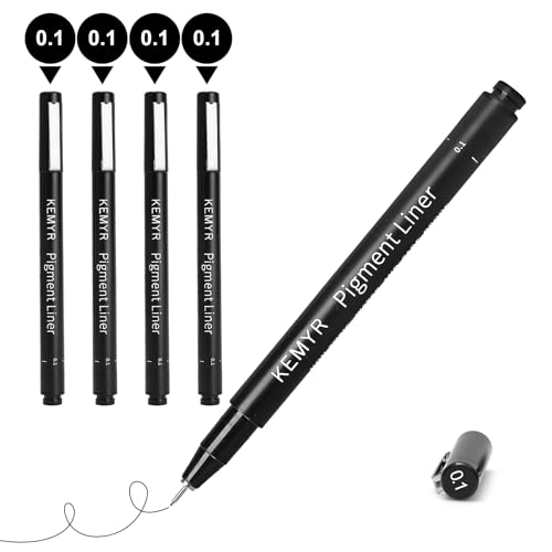 KEMYR 4 Micro Fine liner Drawing Art Pens Calligraphy Pens: 0.1mm Size Black Art supplies Waterproof Archival Black Ink Markers For Artists,Use for Professional Watercolor,Sketching - color: Black Micro Pens 4 PCS,0.1mm, style: 4 PCS,0.1mm