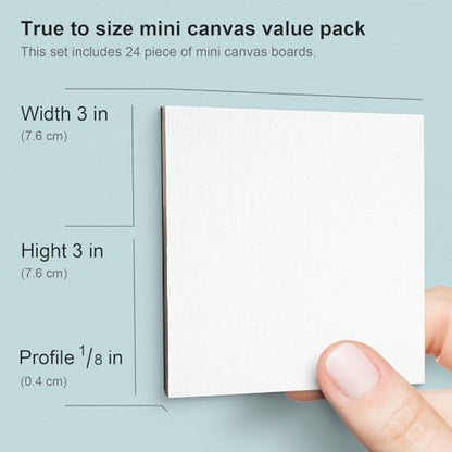 AUREUO Mini Magnetic Canvas Panel 3x3 Inch / 24 Pack - Small Square Flat Canvas Board with Magnet Back Art Gift Set Bulk Pack Tiny Thin Canvases for Painting & Craft - size: 3"x3", Canvas Panel