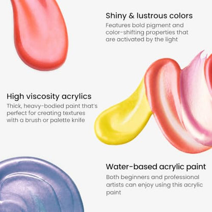 ARTEZA Iridescent Acrylic Paint Set, 10 Galaxy Tones, 60 ml / 2 fl oz Bottles, Shimmer Water-Based Paints for Canvas, Wood, Rocks, Fabric, Paper, and Mixed Media - style: 10 x 60ml (2 fl oz) Galaxy Tones