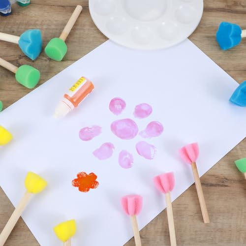 Nogeqi 20 Pcs Sponge Brushes for Painting, Round Flower Sponges Brush Set for Art Class Acrylic Painting, Foam Stencil Brush, Paint Tools for Kids Arts and Crafts(5 Style)