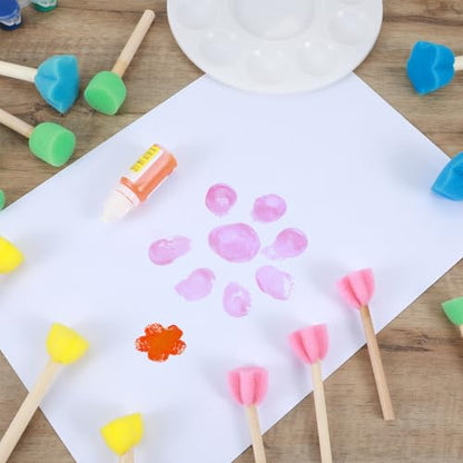 Nogeqi 20 Pcs Sponge Brushes for Painting, Round Flower Sponges Brush Set for Art Class Acrylic Painting, Foam Stencil Brush, Paint Tools for Kids Arts and Crafts(5 Style)