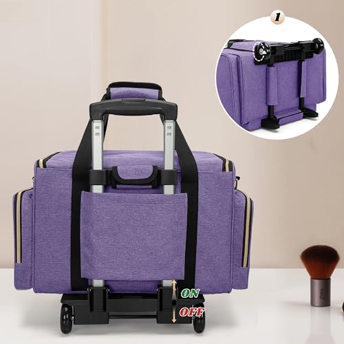 LUXJA Rolling Makeup Case with 3 Removable Pouches and 1 Makeup Brush Bag, Large Makeup Bag Cosmetic Bag with Detachable Dolly (Patented), Purple - color: Purple