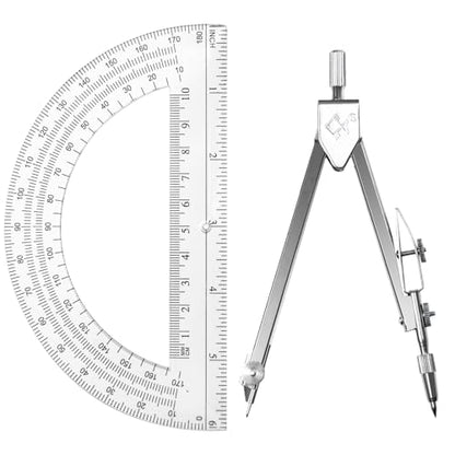 Students Geometry Math Set, Drawing Compass and 6 Inch Transparent Swing arm Protractor 180 Degree Math Protractor (Transparent) - color: 1-transparent